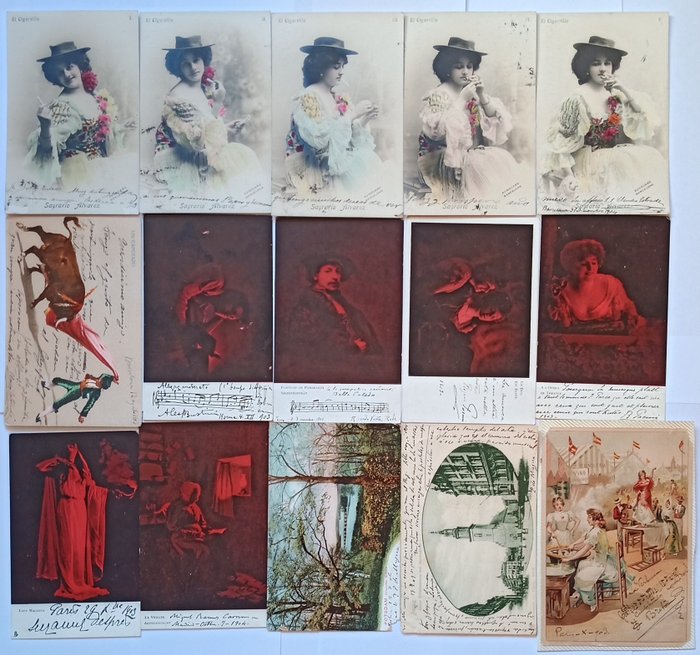 Collection of 19th Century European Composers Autographs - 15 Postcards - 11 Signed - 3 With Musical Quotations [1901-1904]