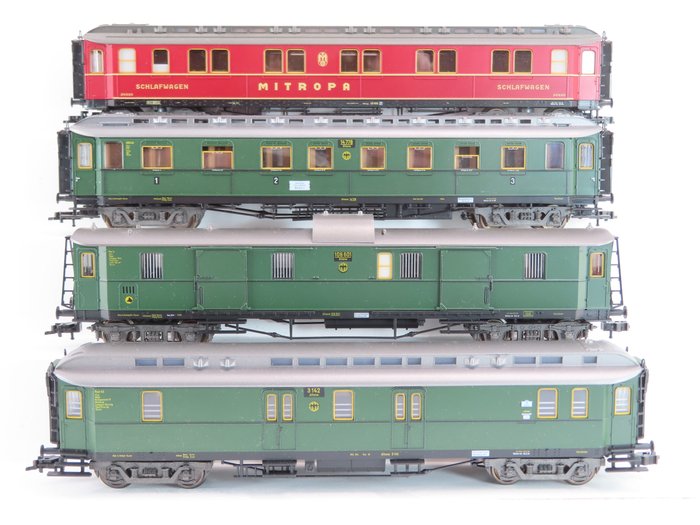 Fleischmann H0 - 5078/5079/5082/5084 - Transport de passagers - 4 wagons de train express 3ème classe/Sommeil/Bagages/Poste - DRG