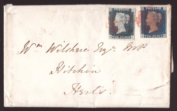 Großbritannien 1840 - 1840 letter sent back with two pieces of the 2 pence stamp - Unificato N. 2
