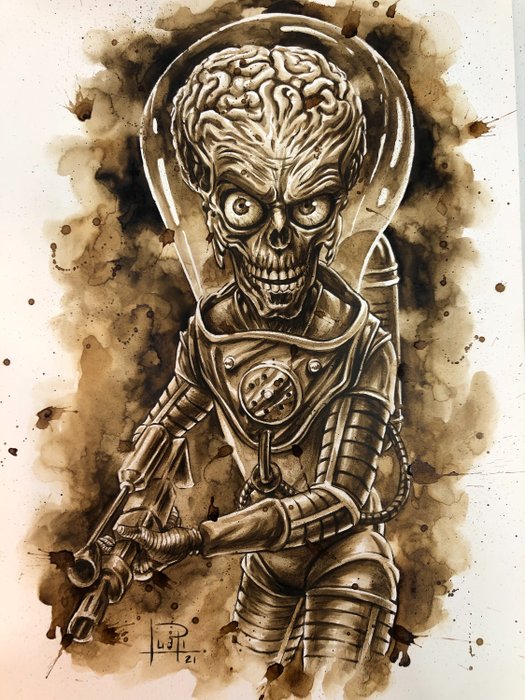 Original Coffee Painting - MARS ATTACK (Alien) (2021)