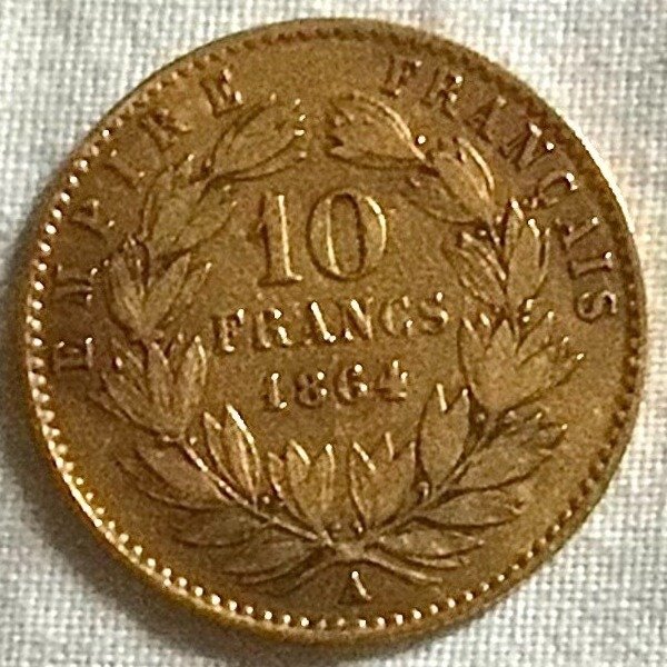 France. Napoléon III (1852-1870). 10 Francs 1864-A, Paris