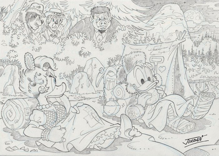 Julian Jordan - Original drawing - Scrooge and Glittering Goldie, Klondike's Night - Size: 30 x 21 cm.
