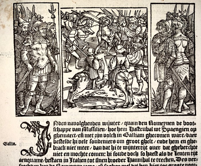 Hans Schauffelein (1480-1540) - woodcut leaf - Dutch “Hoe tot Rome” [Hasdrubal Barca in Spain]  Livy - 1541 - 1541
