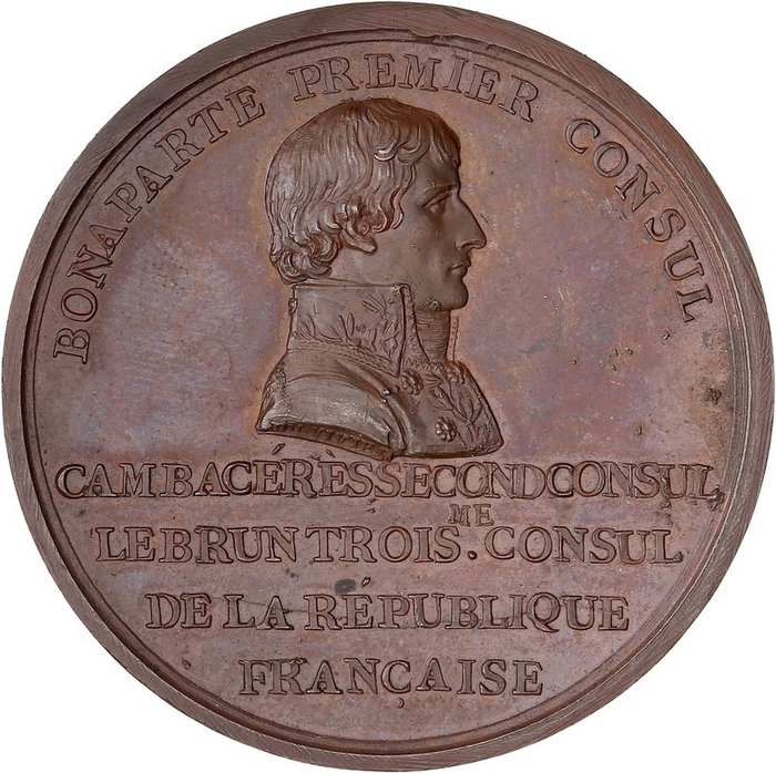 France. Bronze medal "Bonaparte Premier Consul. Première Pierre de la Colonne Nationale" 1800 par Duvivier