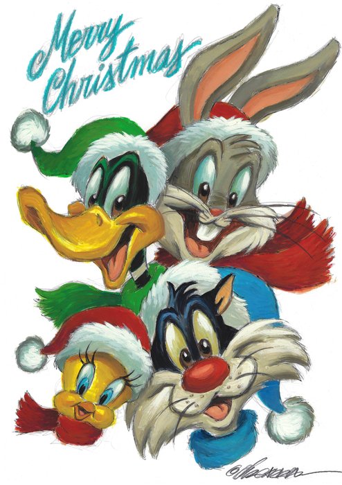 Looney Tunes Family "Merry Christmas!" - Original Painting - Joan Vizcarra