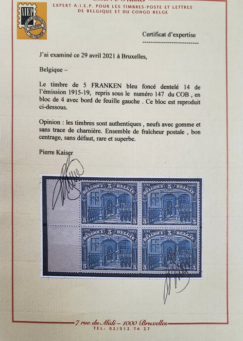 België 1915/1919 - Double certificate of expertise - COB 135/149