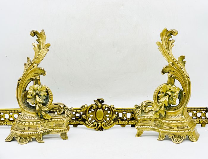 Chenets en spatbord - Lodewijk XVI-stijl - Brons, IJzer (gegoten/gesmeed) - 19e eeuw