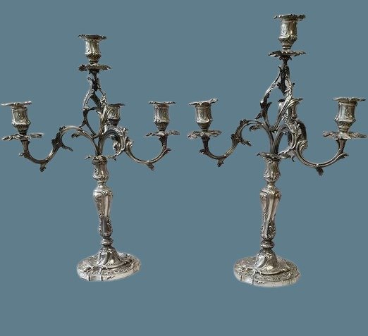 Kandelaar, 4-lichts (2) - .950 zilver - Frankrijk - late 19th / early 20th century