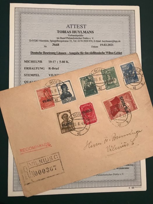 Deutsches Reich 1941 - Occupation of Vilnius: 5K to 80K on letter with photo certificate - Michel 10/17