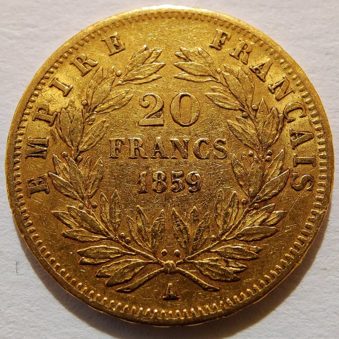 France. Napoléon III (1852-1870). 20 Francs 1859-A, Paris