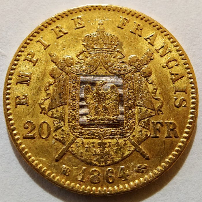 France. Napoléon III (1852-1870). 20 Francs 1864-BB, Strasbourg