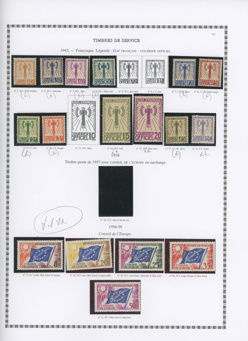 Frankreich 1943/1989 - Collection of official stamps with ‘Francisque’ stamps.