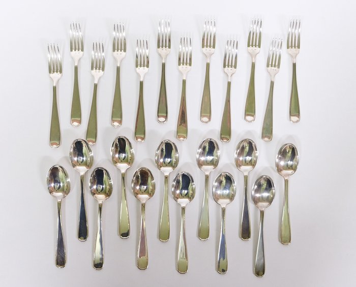 24 zilveren art deco dessert vorken en lepels - .800 zilver - Raymond Ruys - België - Eerste helft 20e eeuw