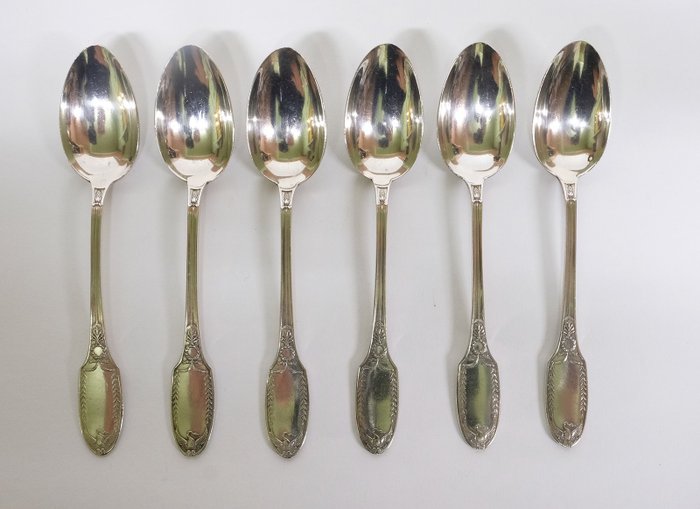 Dessert or tea spoons - with elegant Empire swan pattern - .800 zilver - Emile Puiforcat (Paris, depuis 1857) - Frankrijk - Tweede helft 19e eeuw