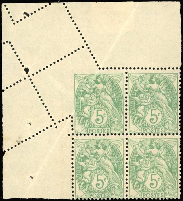 Frankreich - Moderne - type Blanc - 5 cts Green type I - folded perforation variety - superb - Behr Certificate - Yvert 111d