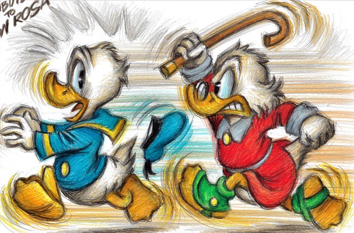 Donald & His Uncle $crooge "Tribute to Don Rosa" - Original Drawing - Joan Vizcarra - Pencil Artwork