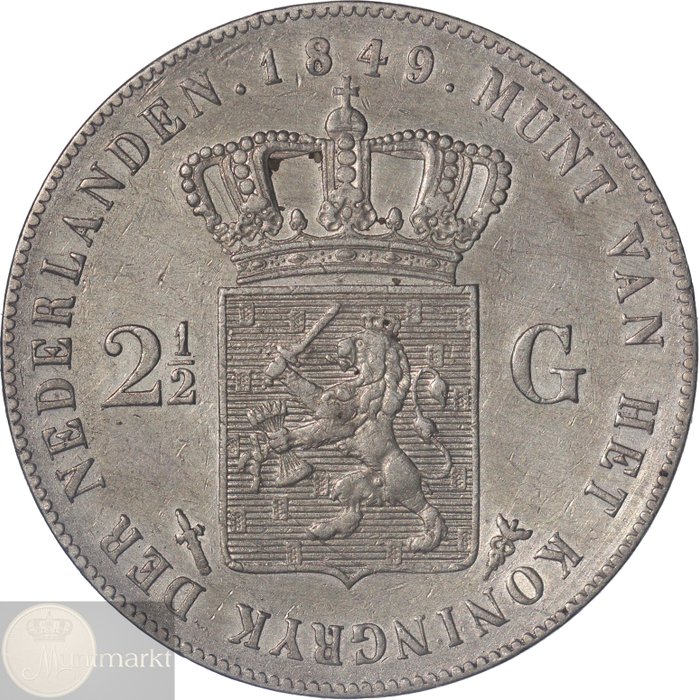 Niederlande. Willem II (1840-1849). 2 1/2 Gulden 1849