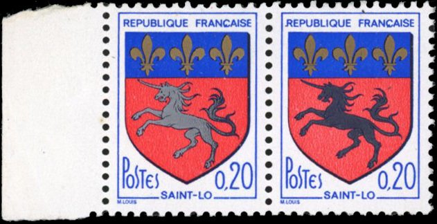 Frankreich - Modern - variety - coat of arms of St-Lo - black unicorn attached to normal - with sheet edge - - Maury 1510ma