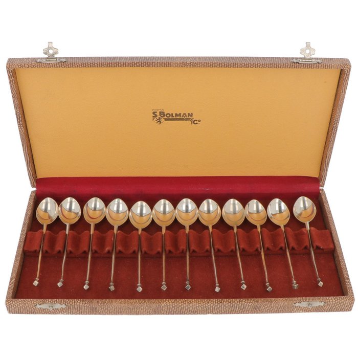 Spoon, 12-piece set Teaspoons in original case (12) - .835 silver - J.M. Visser - Netherlands - 1946-1975