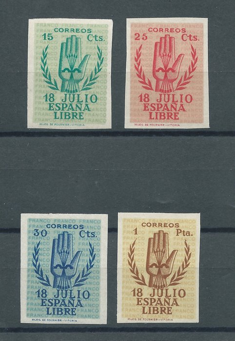 Spain 1938 - Spanish Coup of July 1936 complete imperforated set - Edifil nº 851s/54s