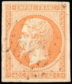 France - Empire non dentelé - 40c. Orange - oblitéré gros chiffres 5083 de CONSTANTINOPLE - Yvert 16