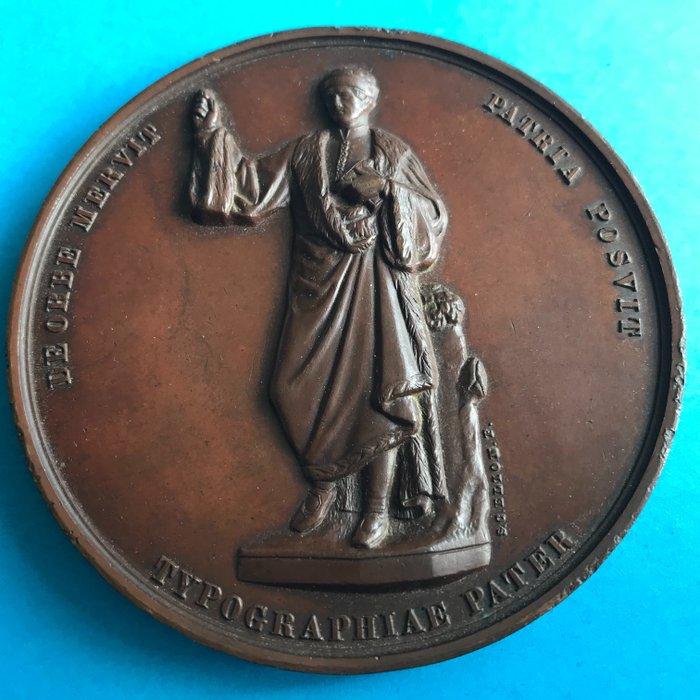 Netherlands, Haarlem. Bronze medal 1856 Oprichting standbeeld  L.J. Coster - S.C. Elion