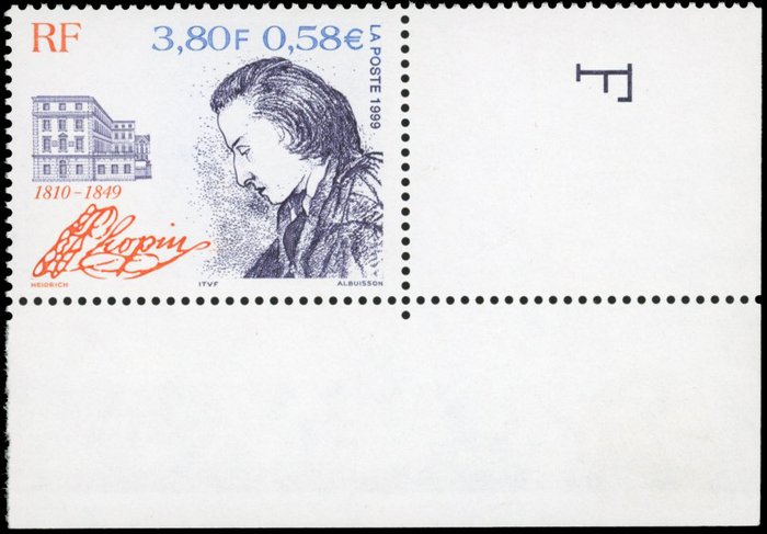 Frankreich - Modern - 3.80 Francs Chopin without the blue colour - Superb - Behr certificate - Yvert 3287a