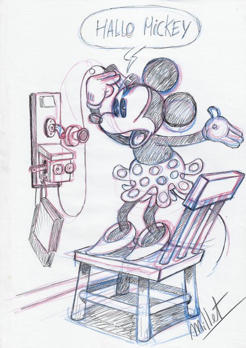 Minnie Mouse - Original Sketch Drawing - Millet - DIN A3