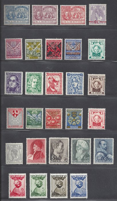 Netherlands 1907/1935 - Nine complete issues - NVPH 87/89, 106, 141/143, 199/202, 208/211, 220/223, 274/277, 279/282