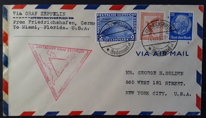 Duitse Rijk - Zeppelin document - Chicagofahrt 1933 / Friedrichschafen to Miami