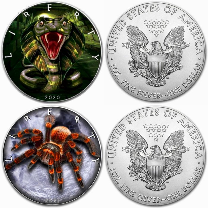 United States. 1 Dollar 2020/2021 Liberty American Eagle - Cobra/Tarantula Spider - 2 x 1 oz