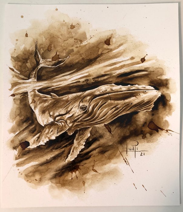 Original Coffee Painting - THE WHALE (2021)