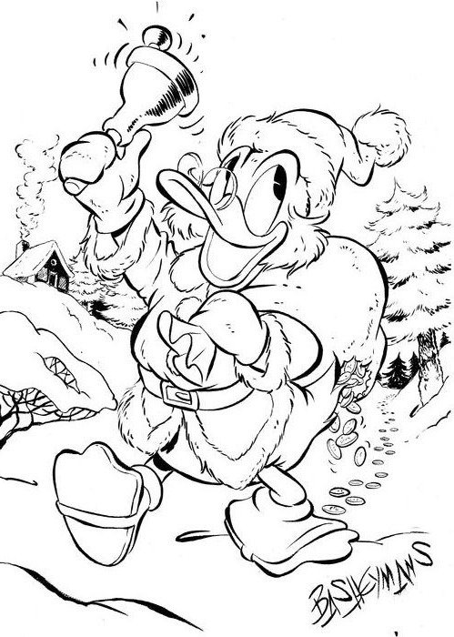 Bas Heymans - Originele tekening  - Dagobert Duck als kerstman - Exemplaire unique