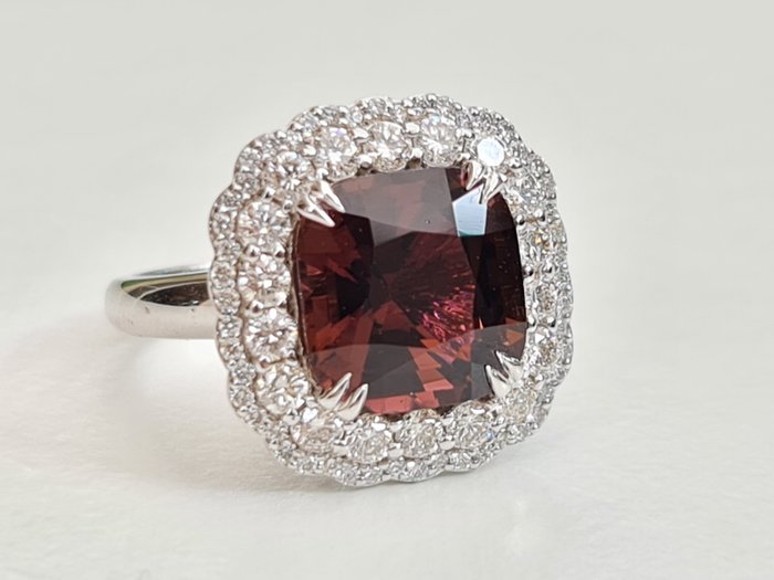 Natural Tourmaline Diamond Ring - 14 carati Oro bianco - Anello - 4.86 ct Tormalina - Diamante naturale da 1,16 ct