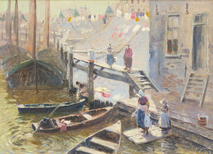 A.P. Schotel (1890-1958) - Gezicht op de haven van Volendam