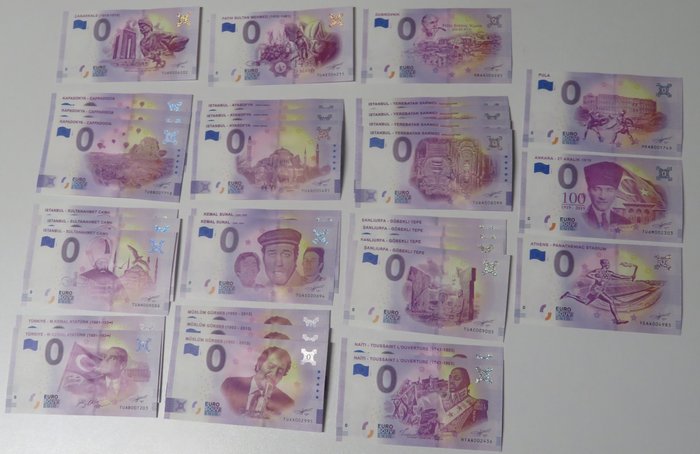 Union Européenne - 32 x 0 Euro Souvenir banknotes 2019/21