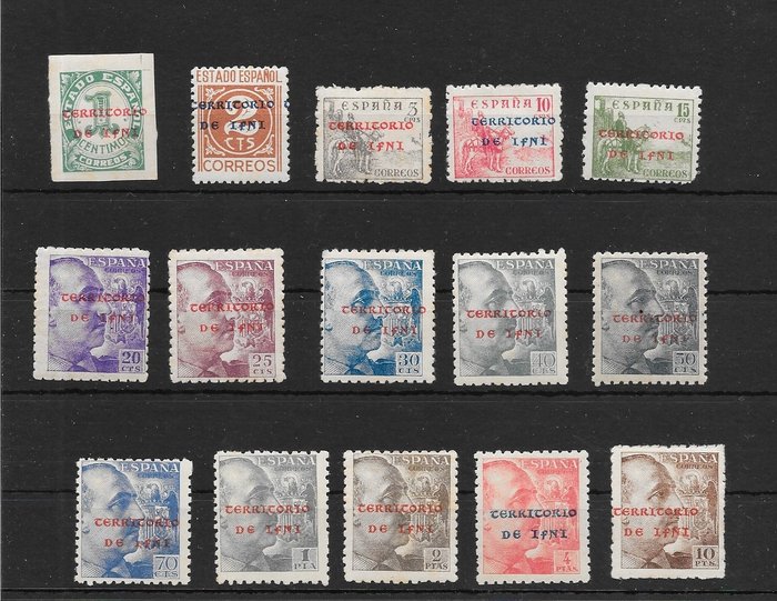 Ifni 1941 - Overprinted stamps from Spain. Complete set. Key value with CEM certificate. - edifil 1/15