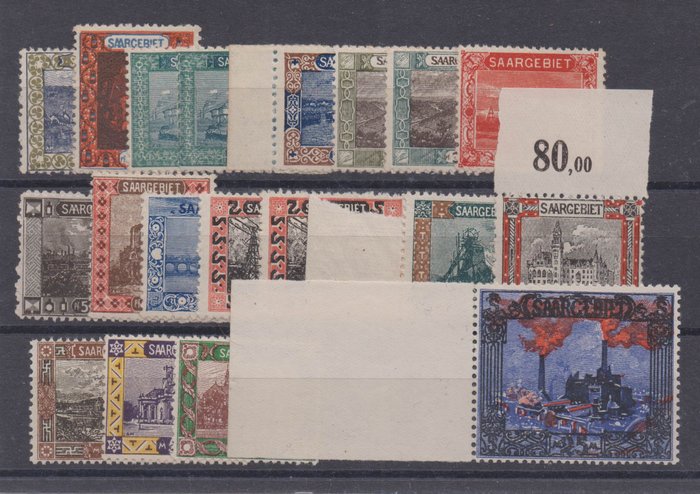 Territory of the Saar Basin 1921 - “Landscapes”, complete, including A/B and I/II - Michel 53-69