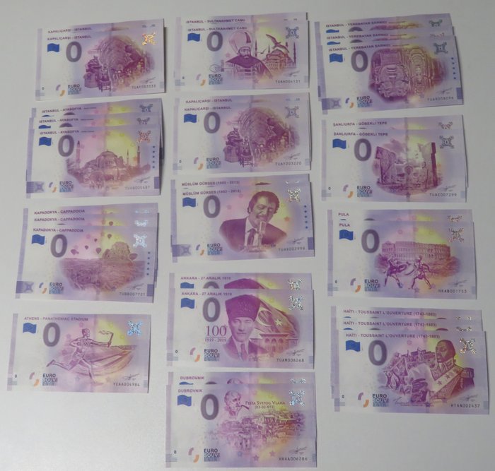 European Union - 29 x 0 Euro Souvenir banknotes 2019/21
