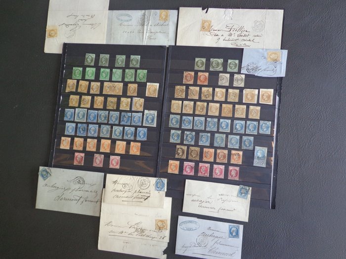 France 1862/1868 - Lot de 93 timbres Type Napoléon III & 9 sur lettres  avec belles oblitérations (dont rouge) a étuder - Napoléon n°19/32 Neufs/O & Variétés couleurs