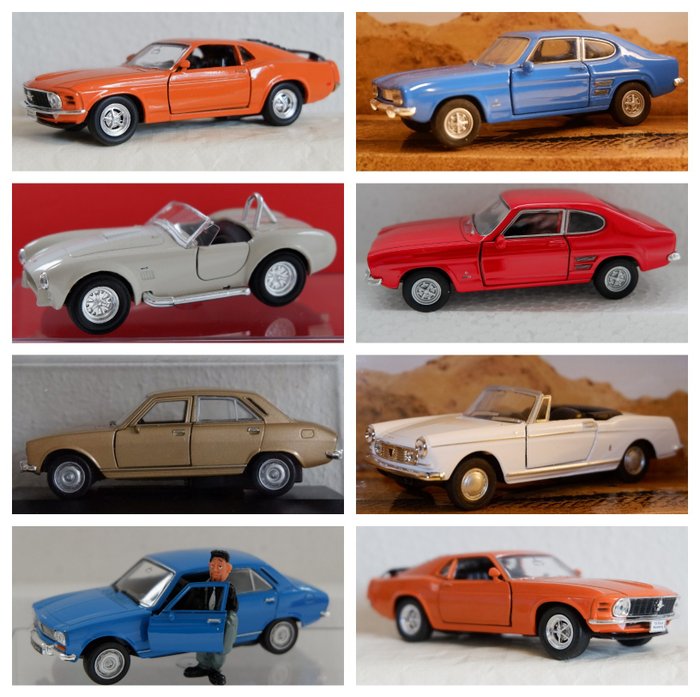 Welly - 1/36 - 8x Ac,Ford, Mustang,Peugeot,