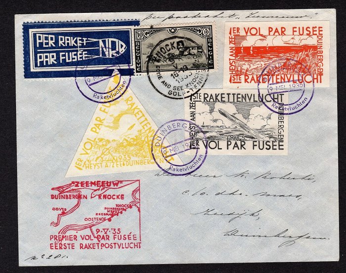 Belgium 1935 - Rocket mail 9 May 1935 DUINBERGEN HEYST - OBP