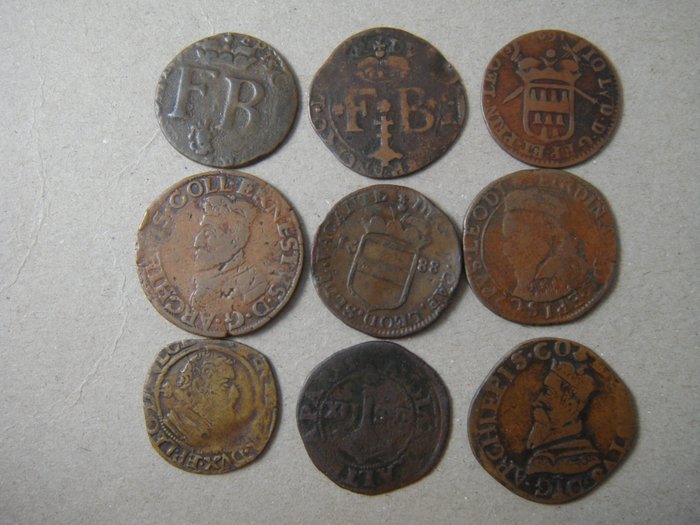 Lage landen feodaal, Prinsbisdom Luik. Lot van 9 munten 17de eeuw