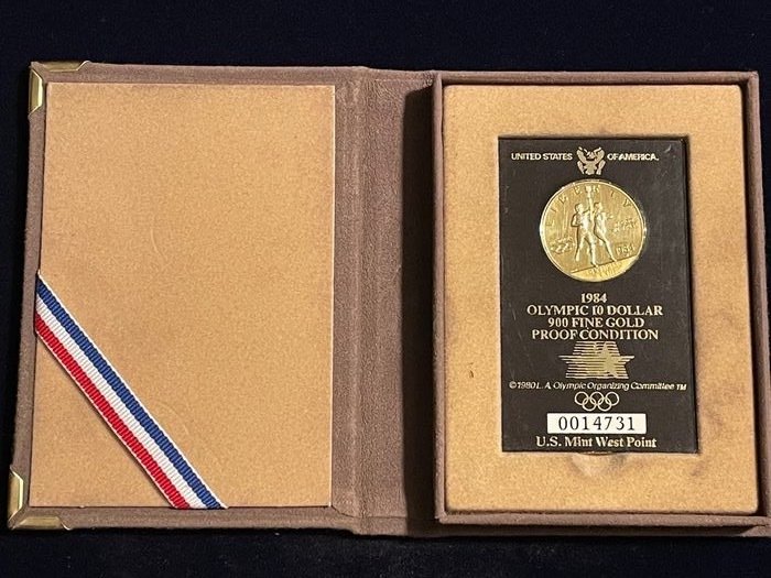 USA. 10 Dollars (Eagle) 1984-W (West Point) 'Olympics' Proof