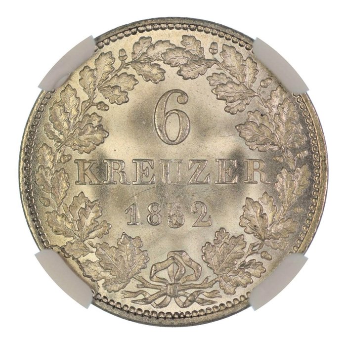 Germany, Hesse-Darmstadt. Ludwig III. (1848-1877). 6 Kreuzer 1852. NGC slab (Erhaltung).