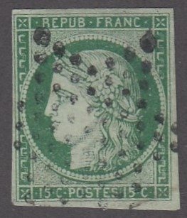 Frankreich - 15 centimes green. Signed Calves. VVF - Yvert n 2