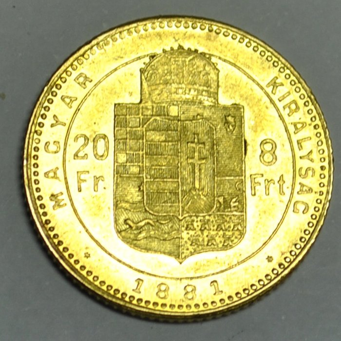 Hongarije. 20 Francs/8 Forint 1881-KB Franz Joseph I