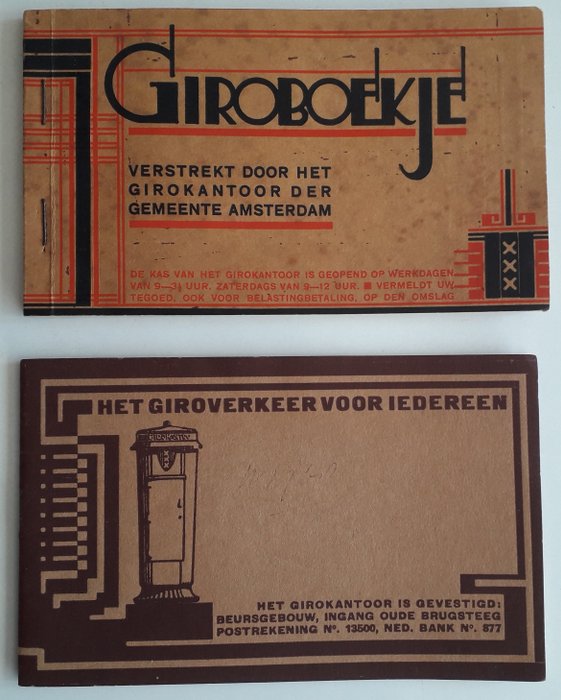 Fré Cohen [vormg.] - Lot met 2 giroboekjes Gemeentegiro Amsterdam - 1929