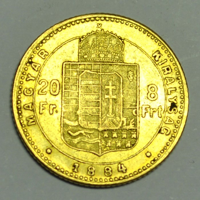 Hongarije. 20 Francs/8 Forint 1884-KB Franz Joseph I