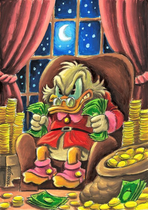 $crooge McDuck : "Don't Touch My Money" - Original Painting - Joan Vizcarra - Acrylic Art